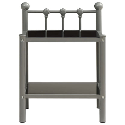 Nachttische 2 Stk. Grau und Schwarz Metall und Glas