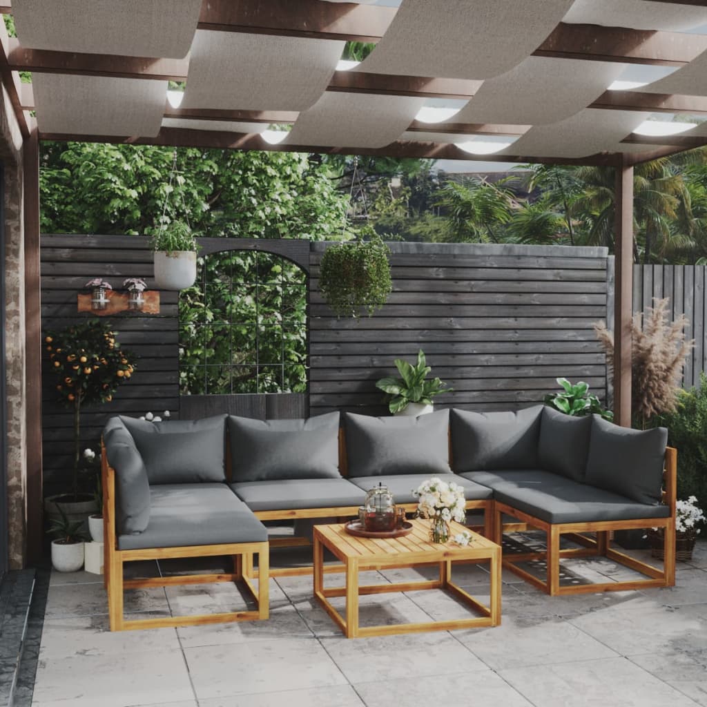 7-tlg. Garten-Lounge-Set mit Auflagen Massivholz Akazie