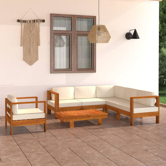 7-tlg. Garten-Lounge-Set mit Creme Auflagen Massivholz Akazie