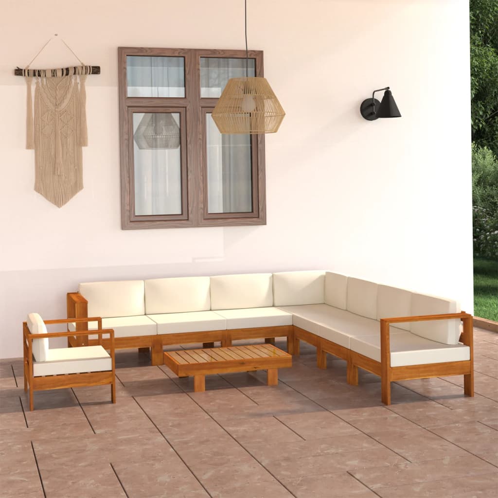 9-tlg. Garten-Lounge-Set mit Creme Auflagen Massivholz Akazie