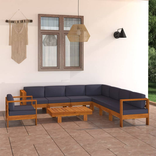 9-tlg. Garten-Lounge-Set mit Dunkelgrauen Auflagen Akazienholz