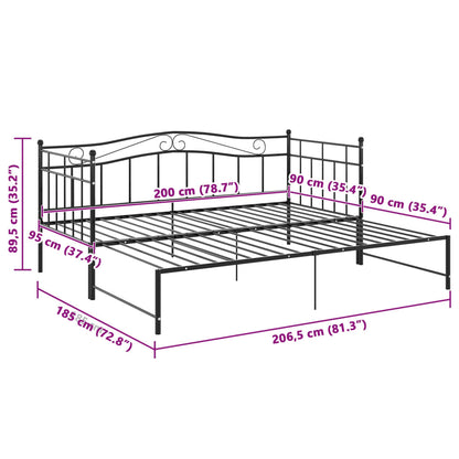 Ausziehsofa Bettgestell Schwarz Metall 90x200 cm