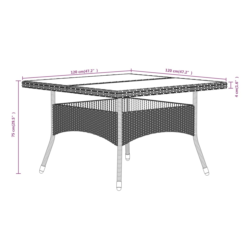 5-tlg. Garten-Essgruppe Poly Rattan und Hartglas Schwarz