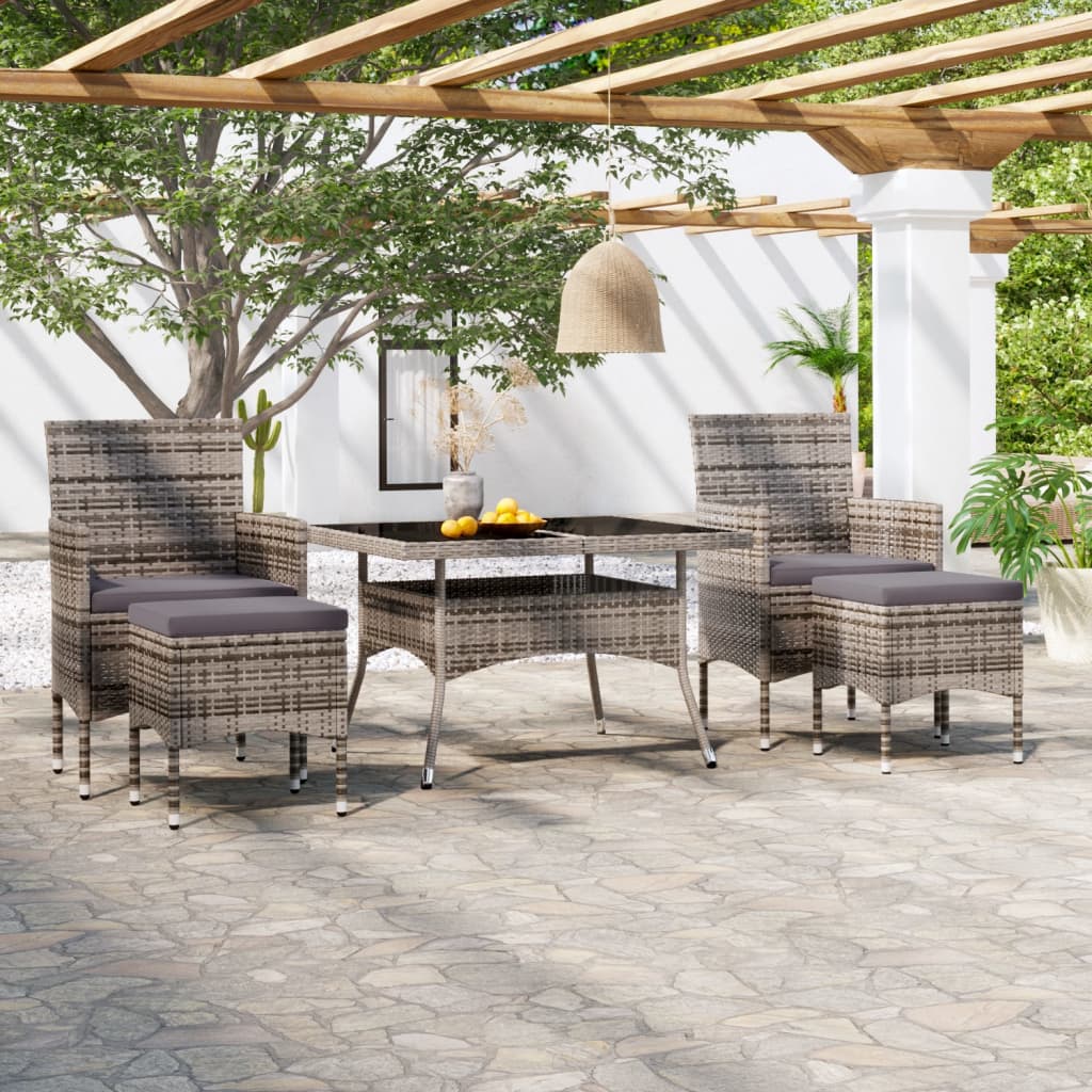 5-tlg. Garten-Essgruppe Poly Rattan und Hartglas Grau