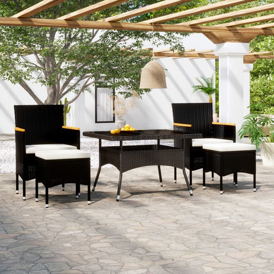 5-tlg. Garten-Essgruppe Poly Rattan und Hartglas Schwarz