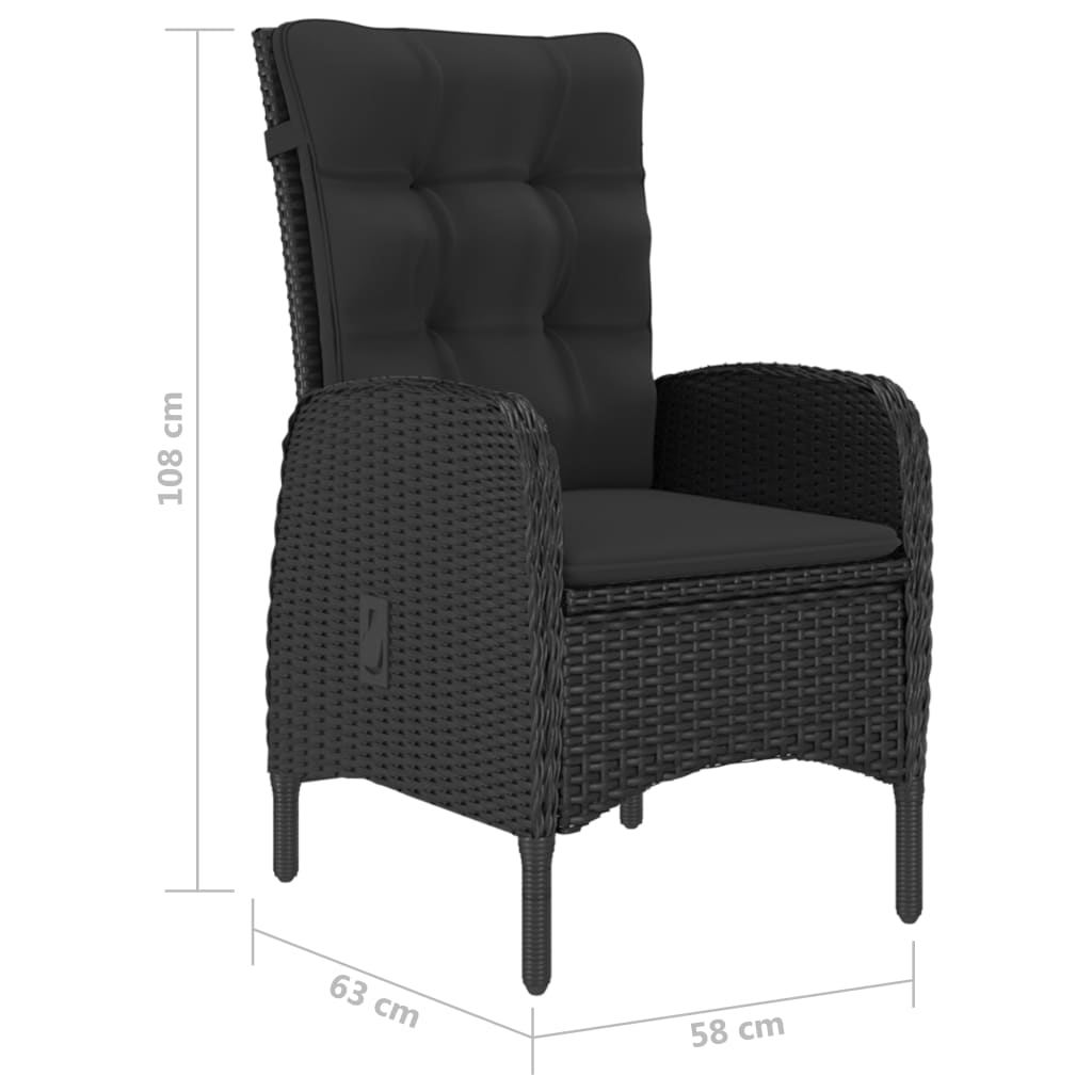 9-tlg. Garten-Essgruppe Poly Rattan und Glas Schwarz