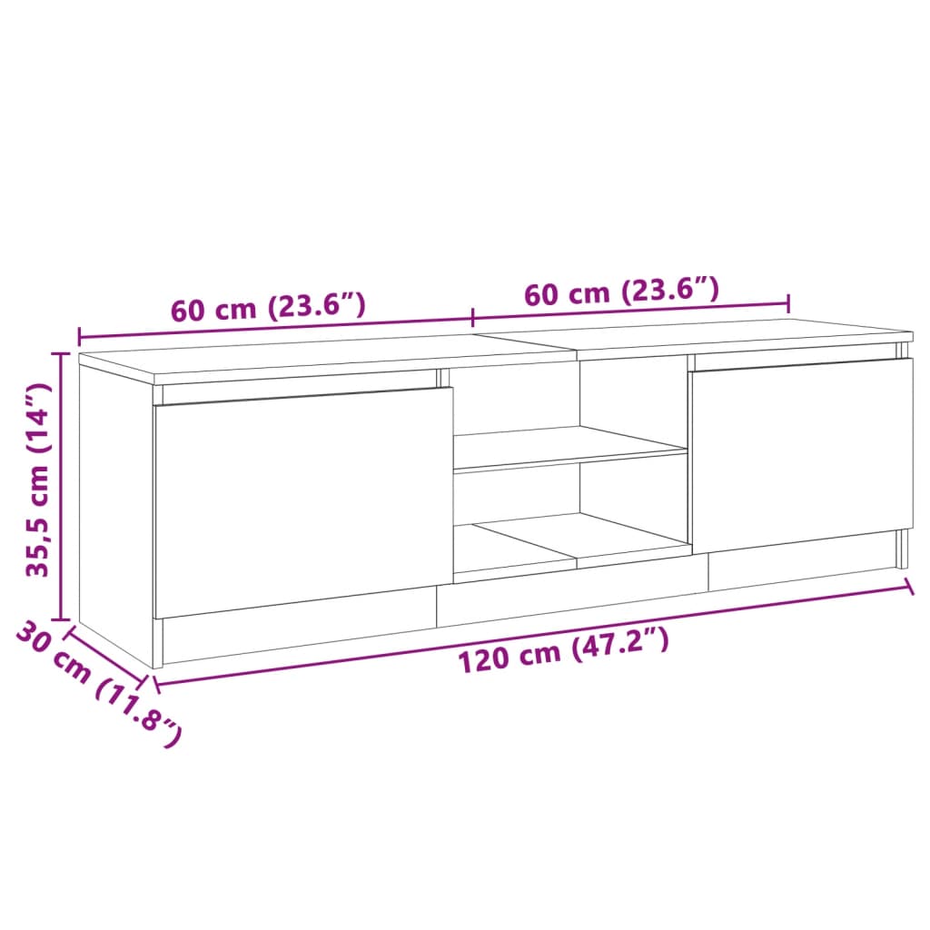 TV-Schrank mit LED-Leuchten Hochglanz-Weiß 120x30x35,5 cm