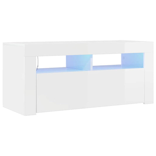 TV-Schrank mit LED-Leuchten Hochglanz-Weiß 90x35x40 cm