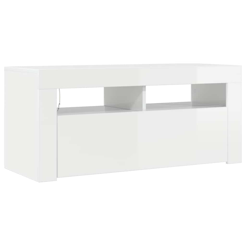 TV-Schrank mit LED-Leuchten Hochglanz-Weiß 90x35x40 cm