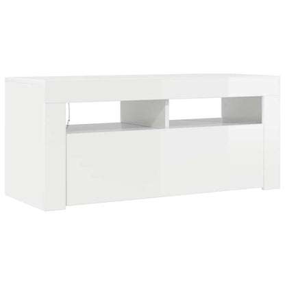 TV-Schrank mit LED-Leuchten Hochglanz-Weiß 90x35x40 cm
