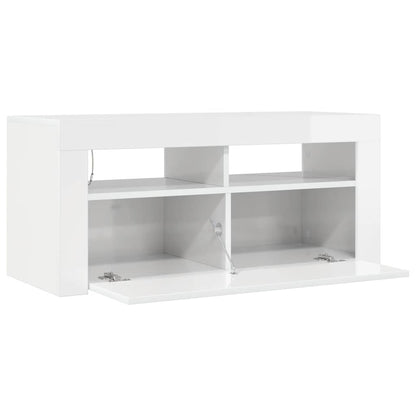 TV-Schrank mit LED-Leuchten Hochglanz-Weiß 90x35x40 cm