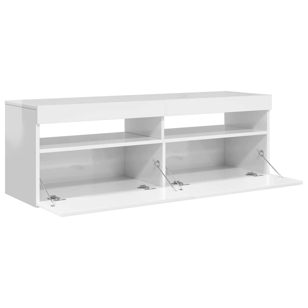 TV-Schrank mit LED-Leuchten Hochglanz-Weiß 120x35x40 cm