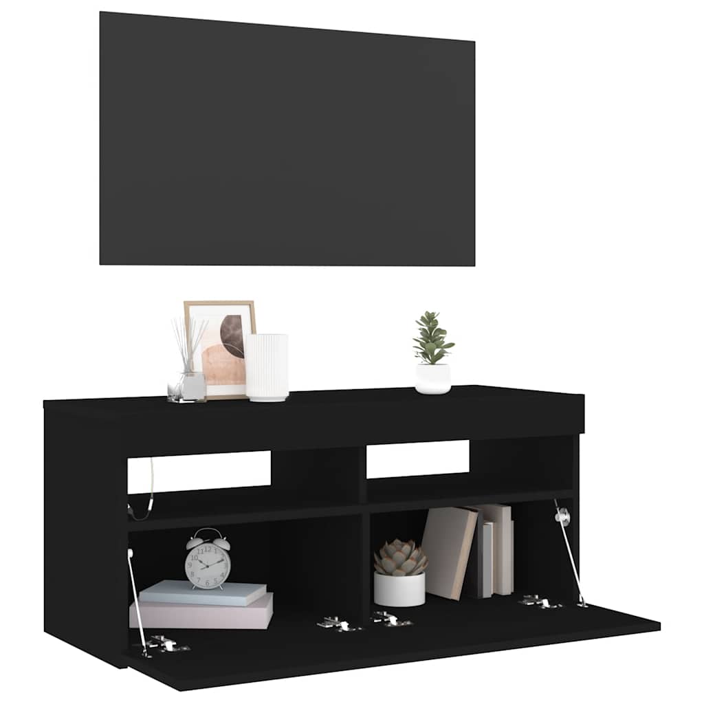 TV-Schrank mit LED-Leuchten Schwarz 90x35x40 cm