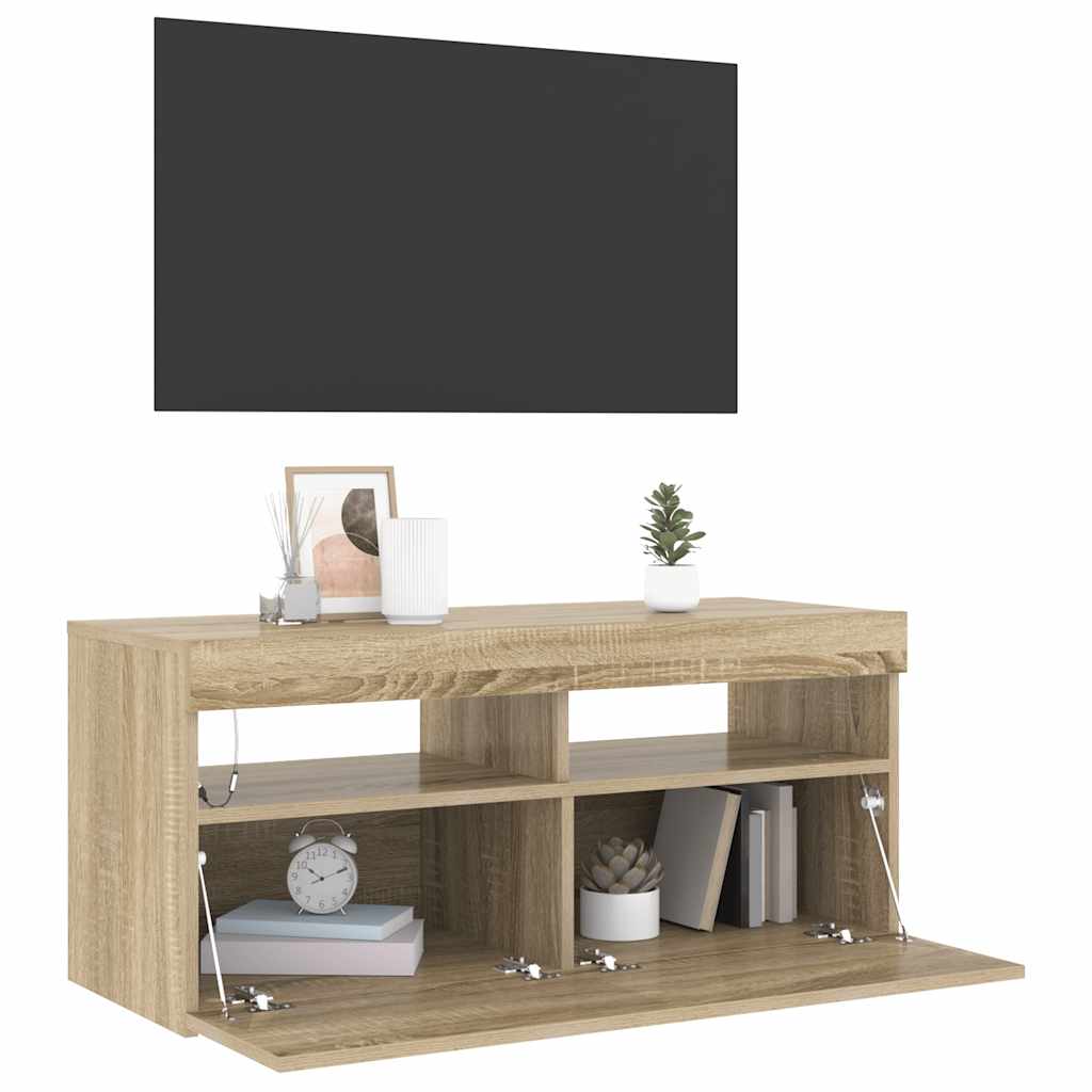 TV-Schrank mit LED-Leuchten Sonoma-Eiche 90x35x40 cm
