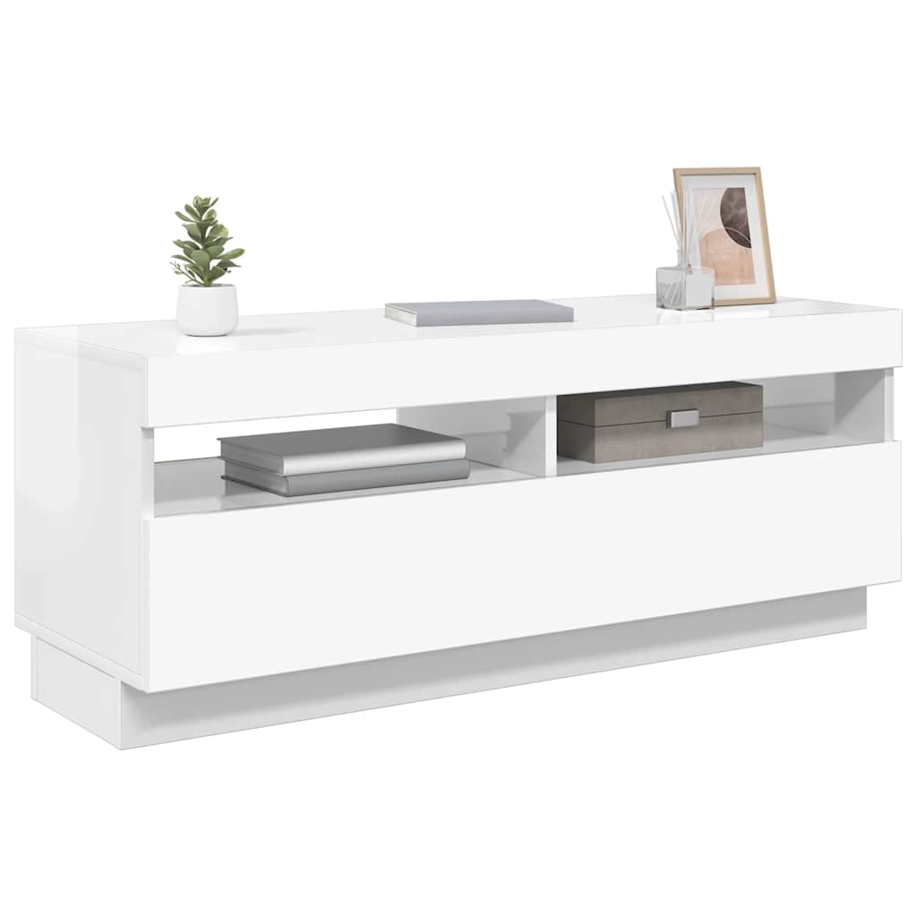 TV-Schrank mit LED-Leuchten Hochglanz-Weiß 100x35x40 cm