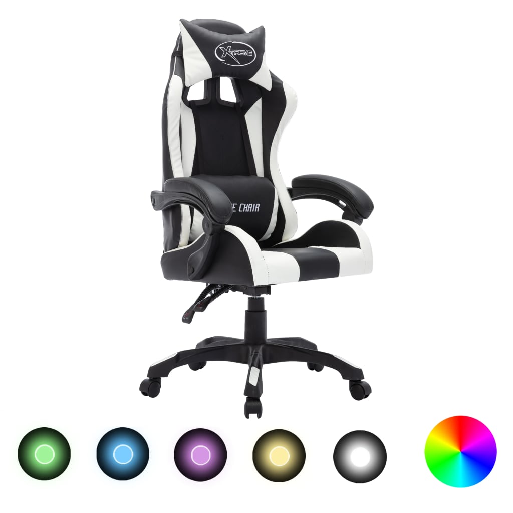 Gaming-Stuhl mit RGB LED-Leuchten Weiß und Schwarz Kunstleder