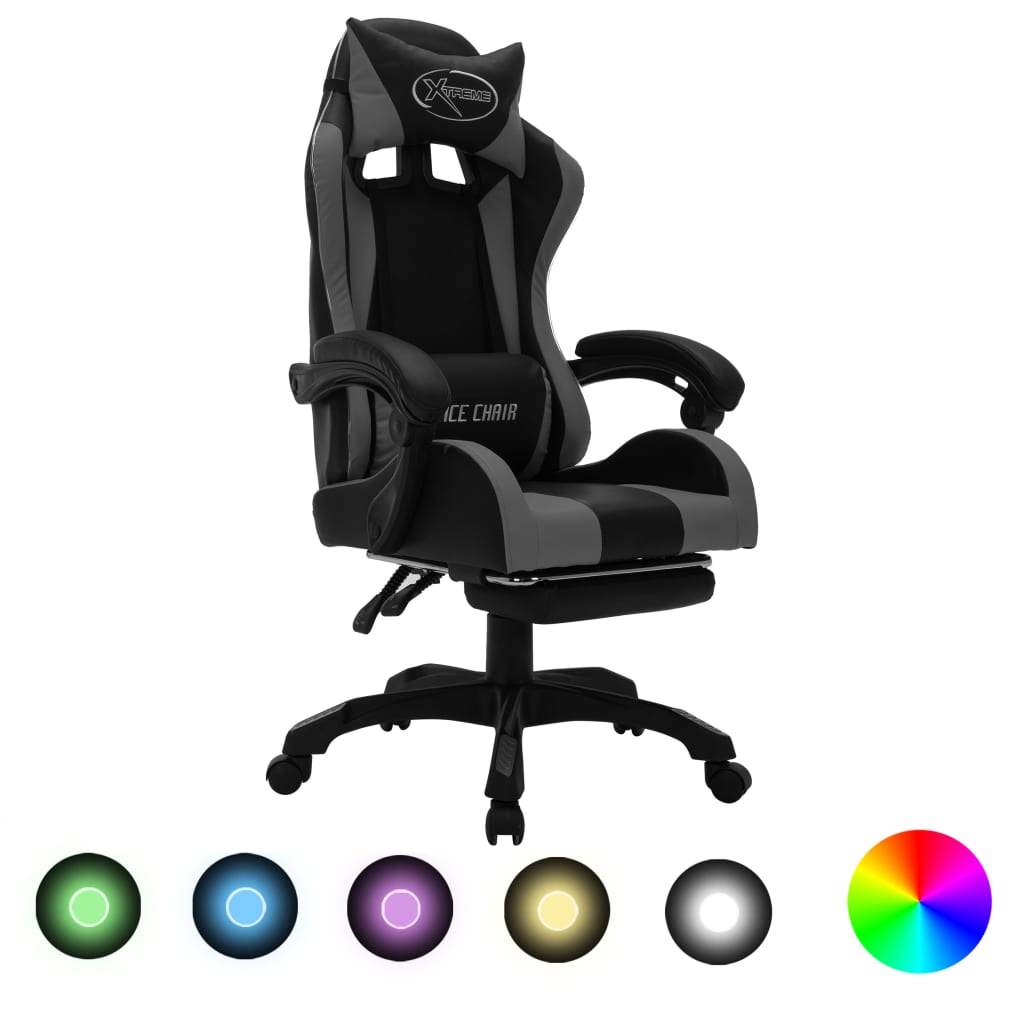 Gaming-Stuhl mit RGB LED-Leuchten Grau und Schwarz Kunstleder