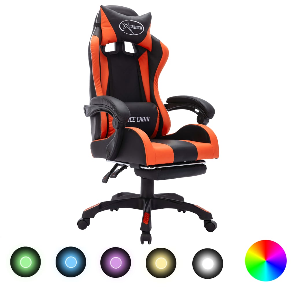 Gaming-Stuhl mit RGB LED-Leuchten Orange und Schwarz Kunstleder