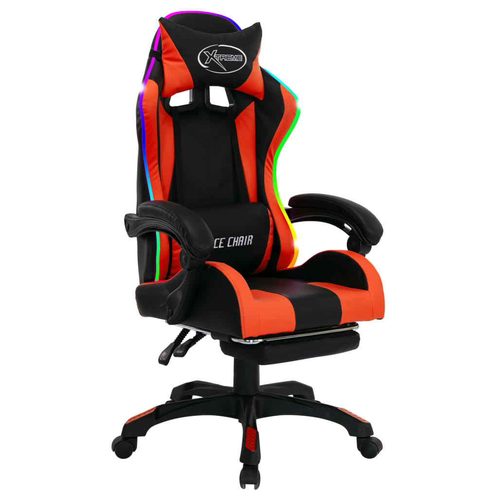 Gaming-Stuhl mit RGB LED-Leuchten Orange und Schwarz Kunstleder