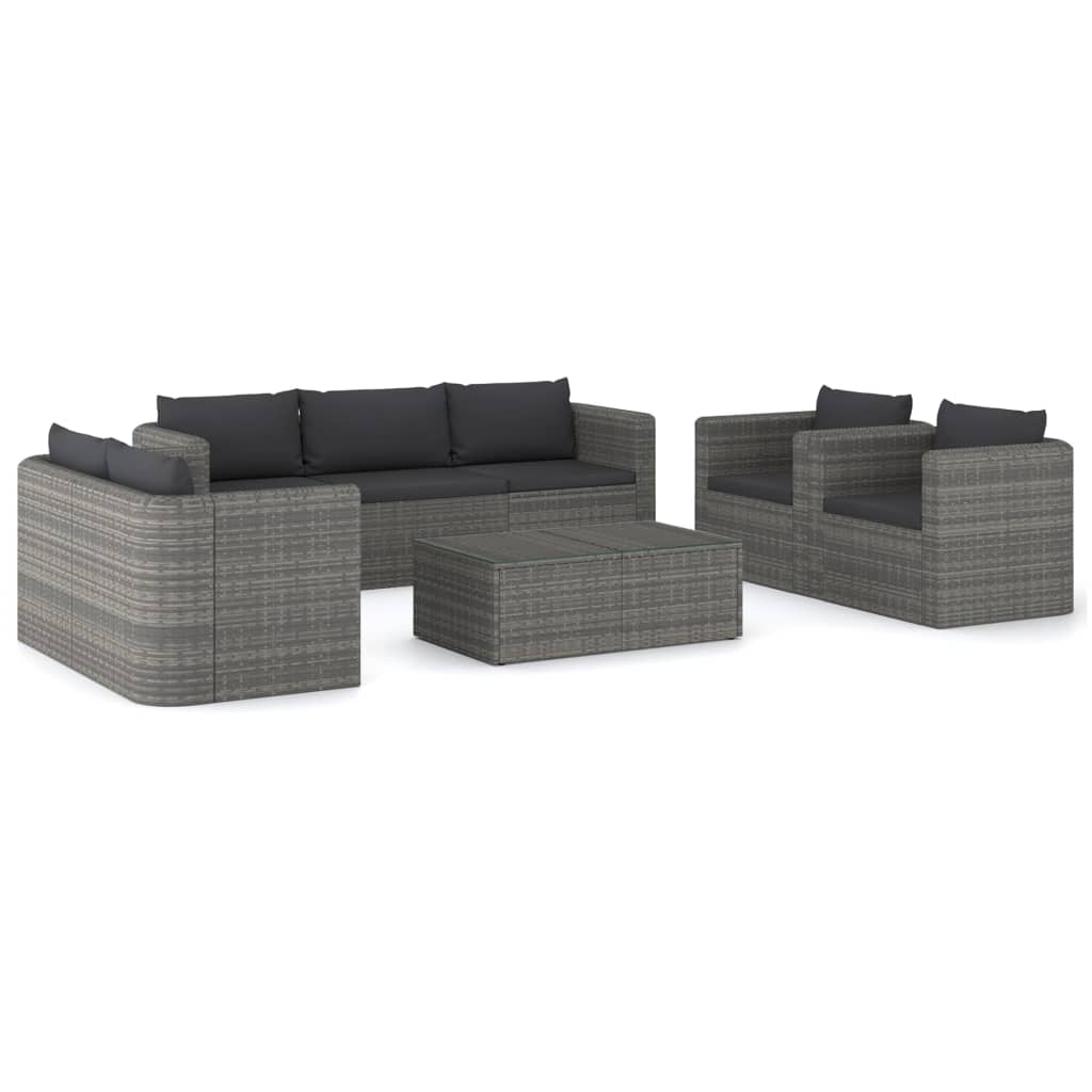 8-tlg. Garten-Lounge-Set mit Kissen Poly Rattan Grau