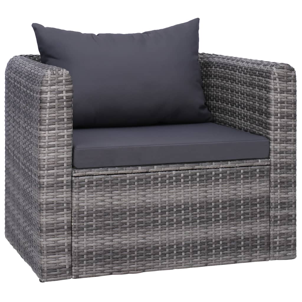 8-tlg. Garten-Lounge-Set mit Kissen Poly Rattan Grau