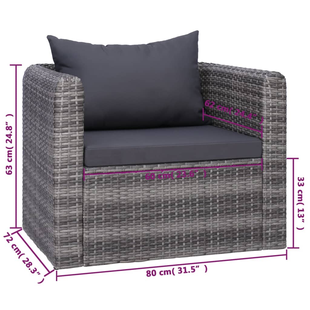 8-tlg. Garten-Lounge-Set mit Kissen Poly Rattan Grau