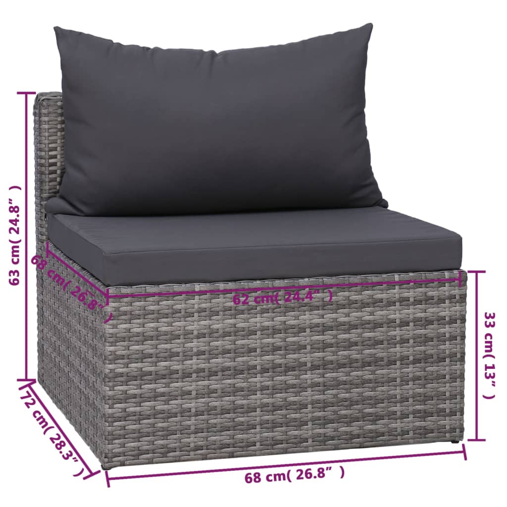 8-tlg. Garten-Lounge-Set mit Kissen Poly Rattan Grau