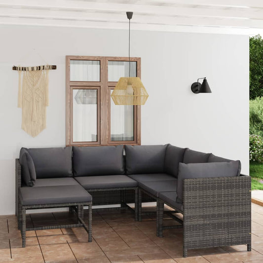 6-tlg. Garten-Lounge-Set mit Kissen Poly Rattan Grau