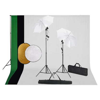 Fotostudio-Set mit Leuchten, Schirmen, Hintergrund, Reflektor