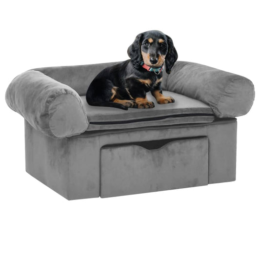 Hundesofa mit Schublade Grau 75x50x38 cm Plüsch