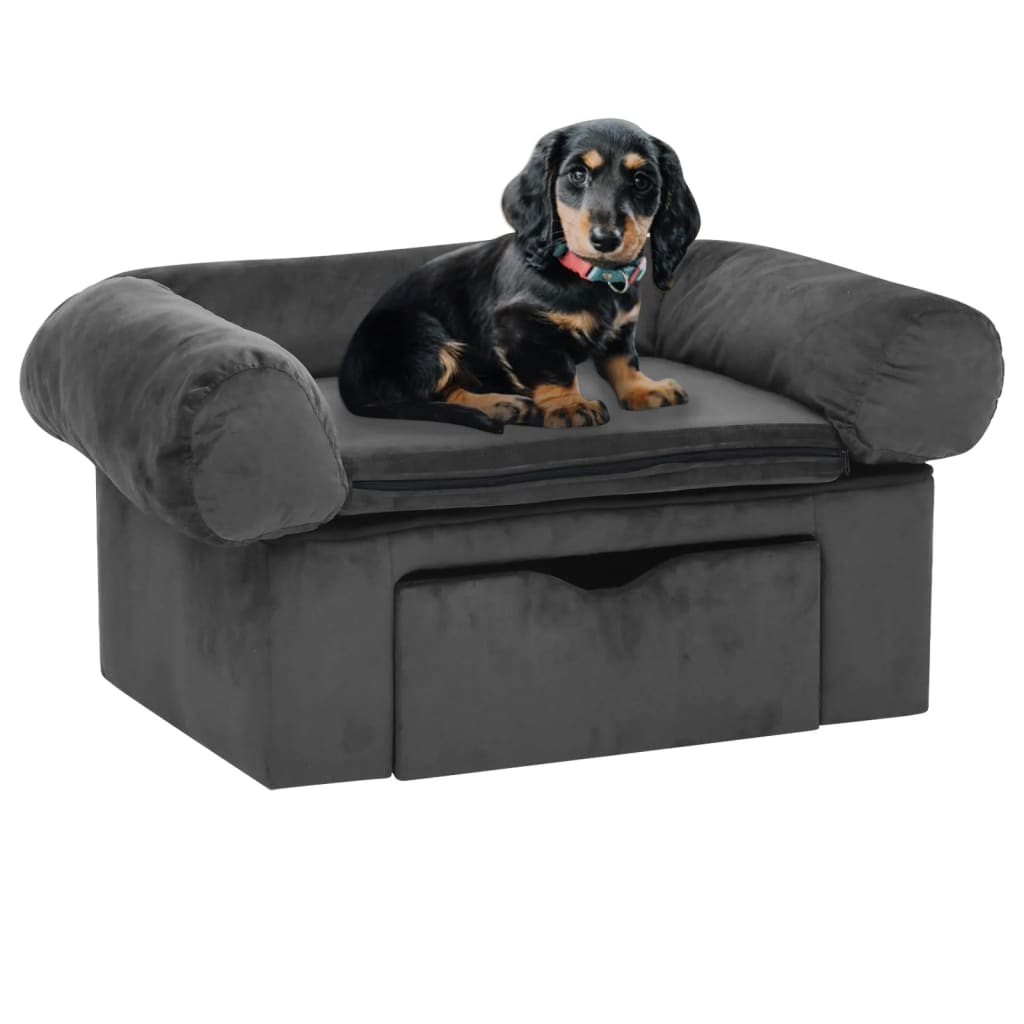 Hundesofa mit Schublade Dunkelgrau 75x50x38 cm Plüsch