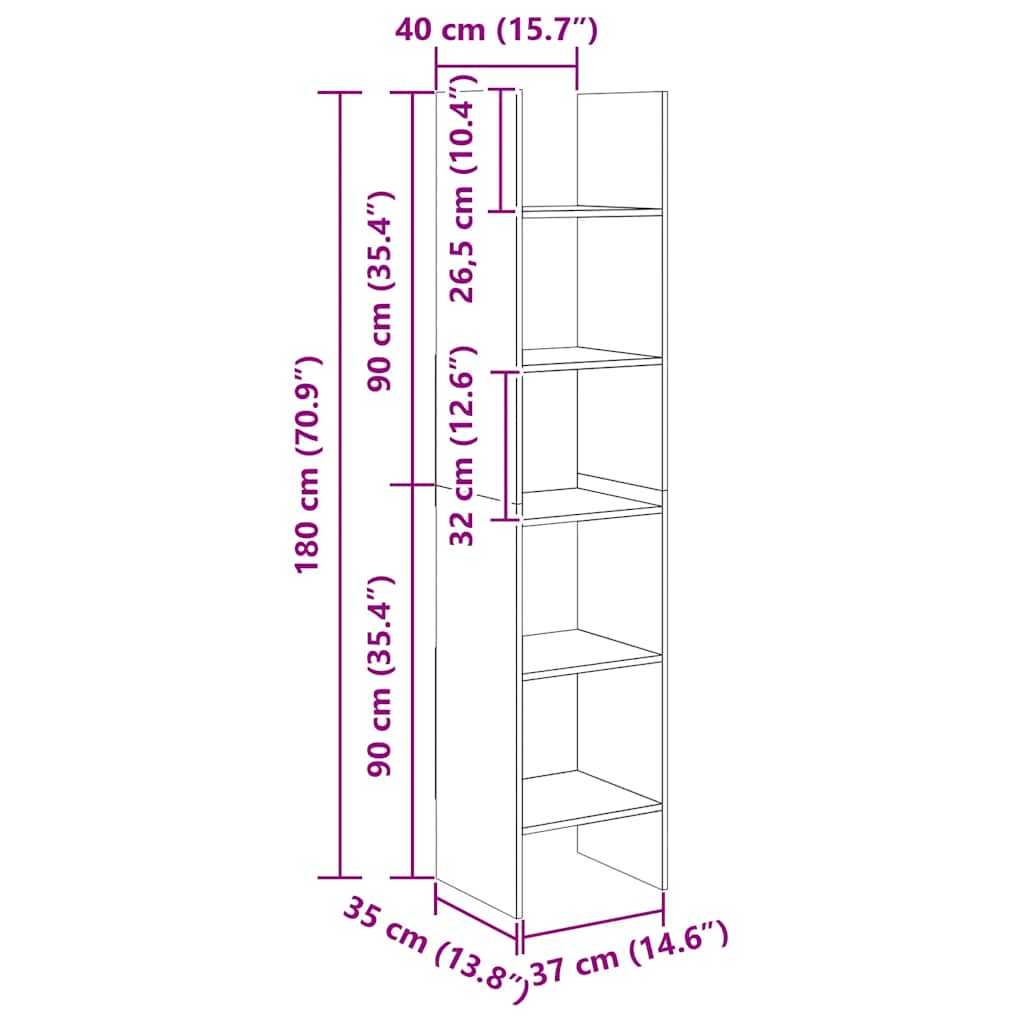 Bücherregal Weiß 40x35x180 cm Holzwerkstoff
