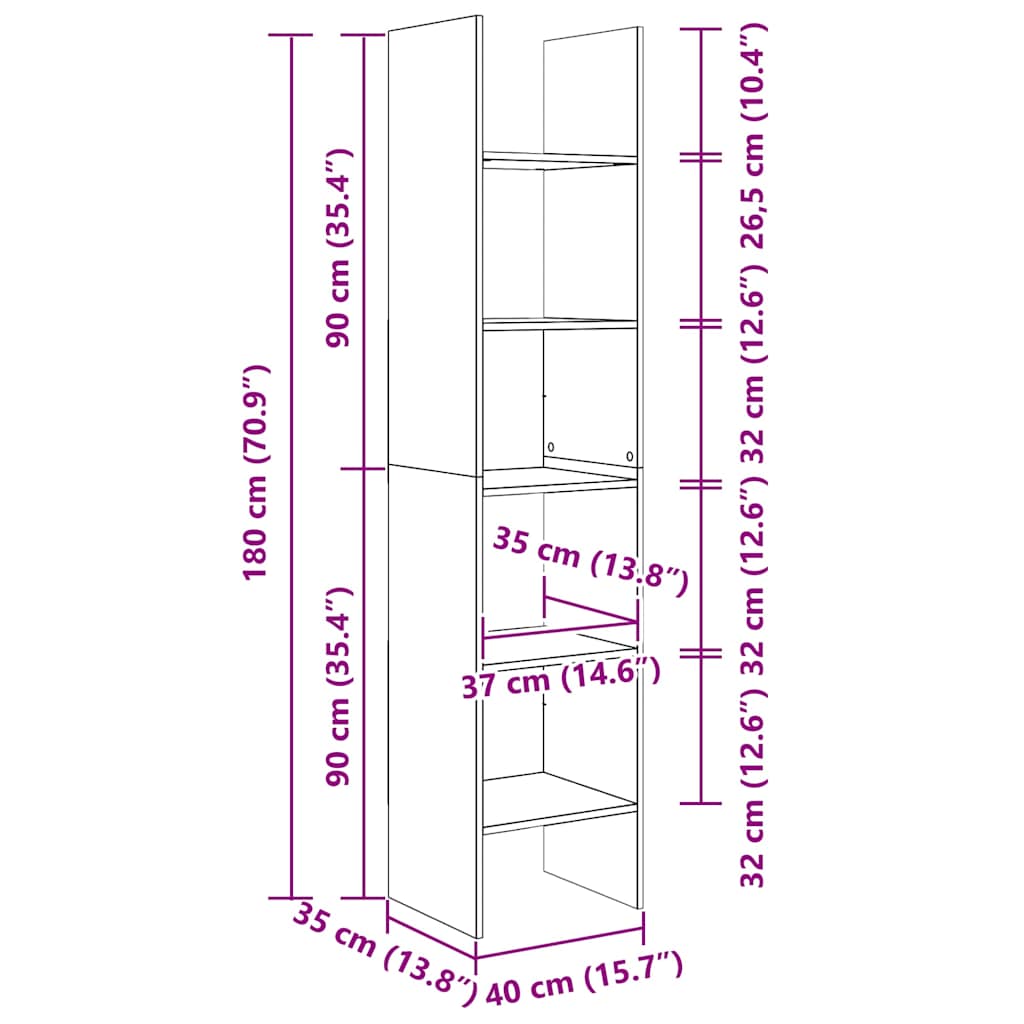 Bücherregal Sonoma-Eiche 40x35x180 cm Holzwerkstoff