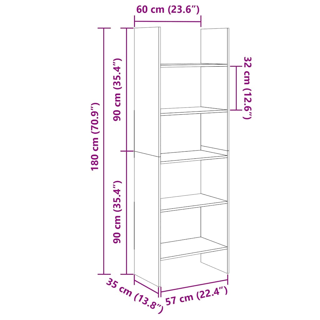 Bücherregal Sonoma-Eiche 60x35x180 cm Holzwerkstoff