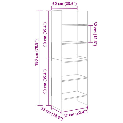 Bücherregal Betongrau 60x35x180 cm Holzwerkstoff