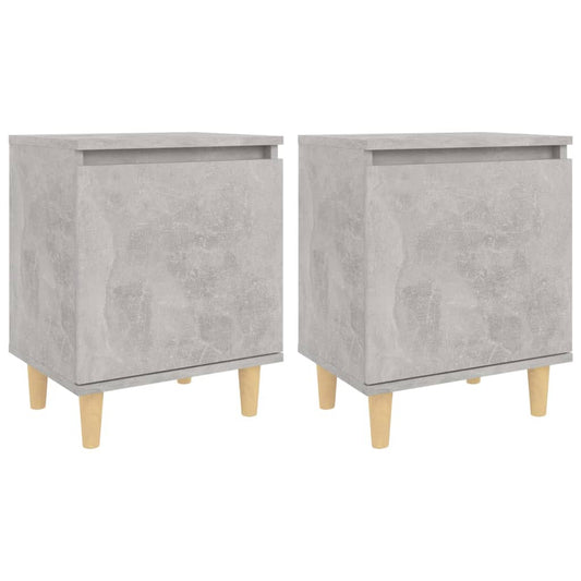 Nachttische mit Massivholz-Beinen 2 Stk. Betongrau 40x30x50cm