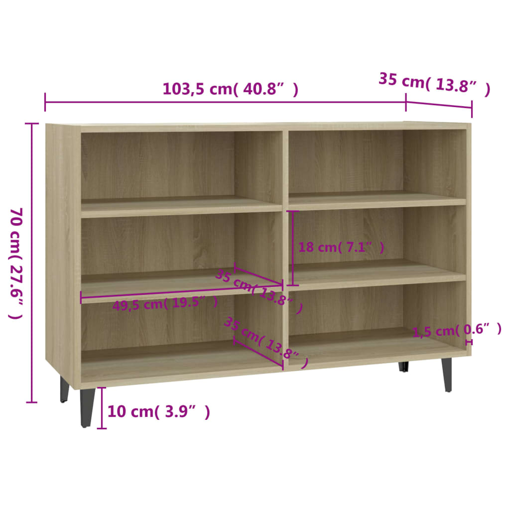 Sideboard Sonoma-Eiche 103,5x35x70 cm Holzwerkstoff