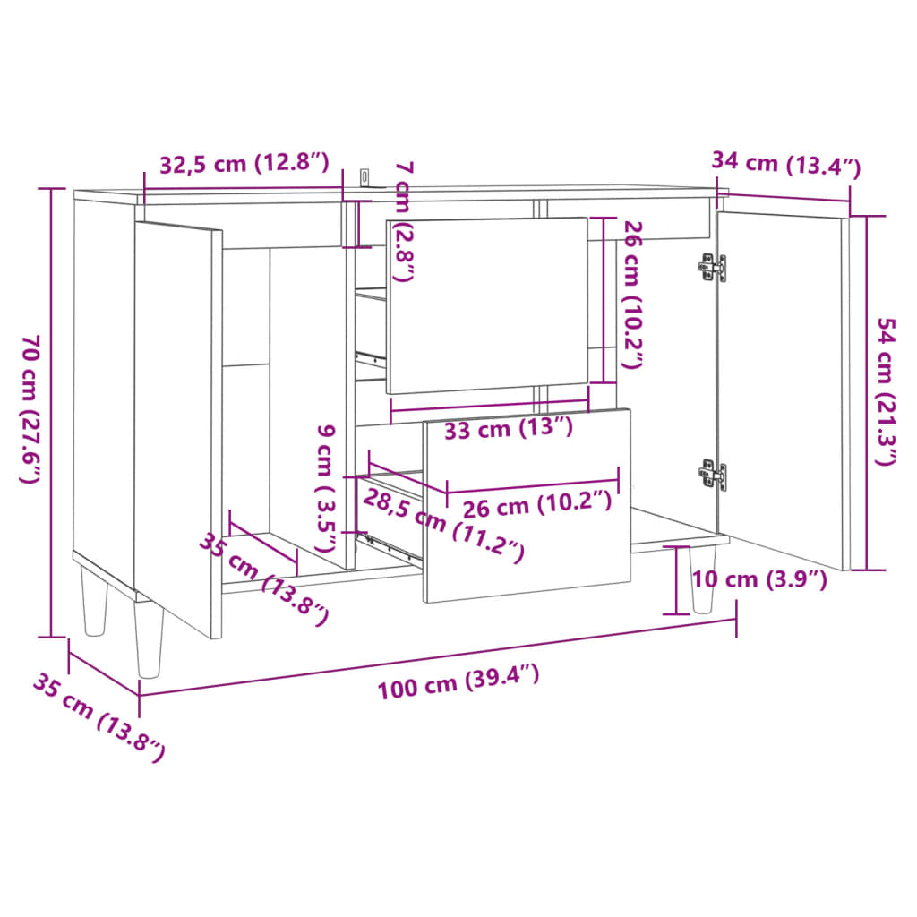 Sideboard Betongrau 101x35x70 cm Holzwerkstoff