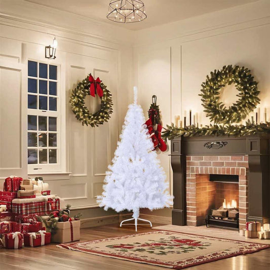 Künstlicher Halb-Weihnachtsbaum mit Ständer Weiß 150 cm PVC
