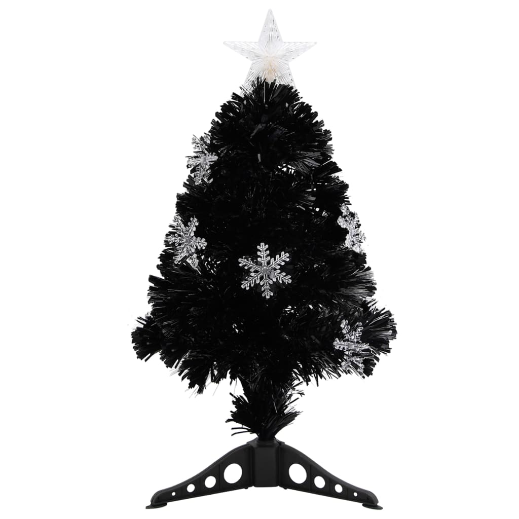 Weihnachtsbaum mit LED-Schneeflocken Schwarz 64 cm Fiberoptik