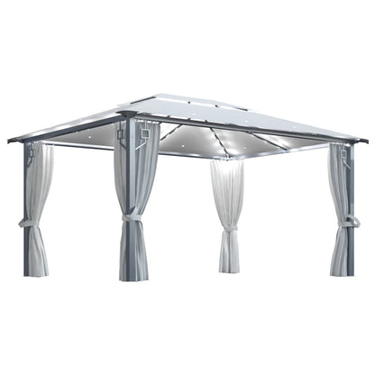 Pavillon mit Vorhängen & LED-Lichterkette 400x300 cm Creme Alu