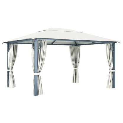 Pavillon mit Vorhängen & LED-Lichterkette 400x300 cm Creme Alu