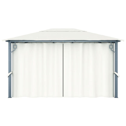 Pavillon mit Vorhängen & LED-Lichterkette 400x300 cm Creme Alu