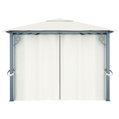 Pavillon mit Vorhängen & LED-Lichterkette 400x300 cm Creme Alu