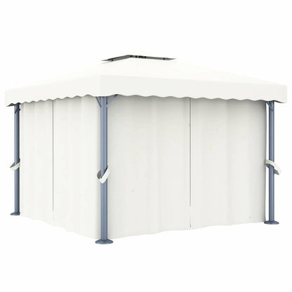 Pavillon mit Vorhängen & LED-Lichterkette 3x3 m Cremeweiß