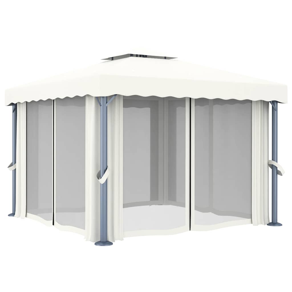 Pavillon mit Vorhängen & LED-Lichterkette 3x3 m Cremeweiß