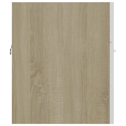 Waschbeckenunterschrank mit Einbaubecken Weiß und Sonoma-Eiche