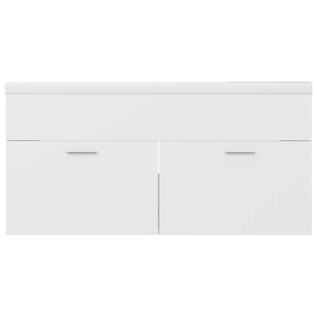 Waschbeckenunterschrank mit Einbaubecken Weiß Holzwerkstoff