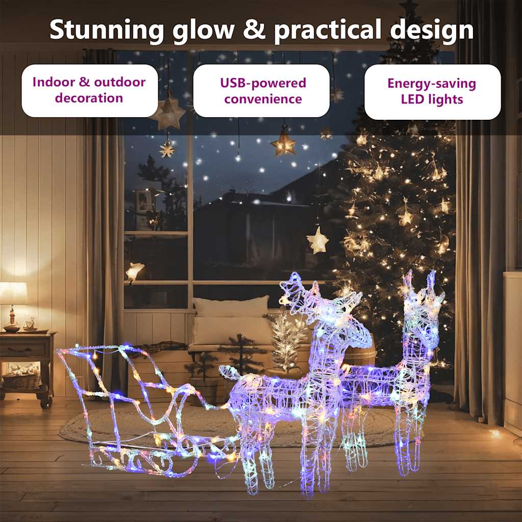 Rentiere & Schlitten Weihnachtsdekoration 160 LEDs 130 cm Acryl