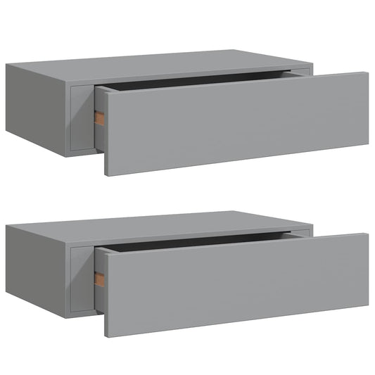 Wandregale mit Schubladen 2 Stk. Grau 40x23,5x10 cm MDF